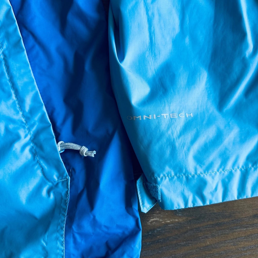 Columbia Omni-Tech Rain Jacket Womens Lg Blue Waterproof Hooded Shell Gorpcore - Picture 2 of 12